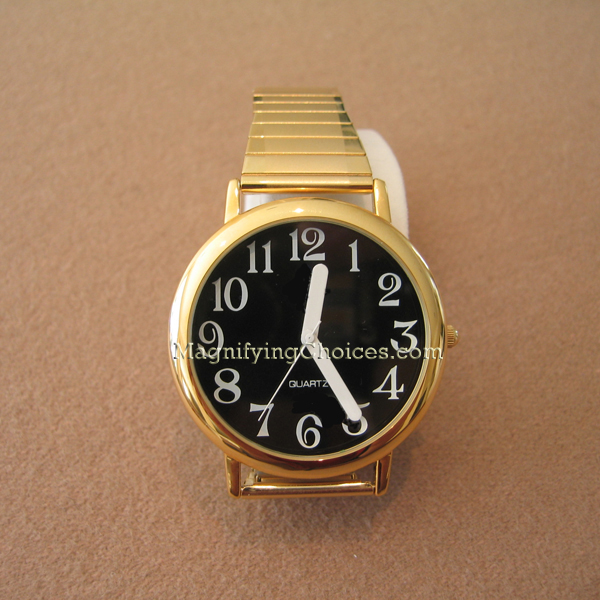 Unisex Low Vision Watch Gold Tone Black Face - Click Image to Close